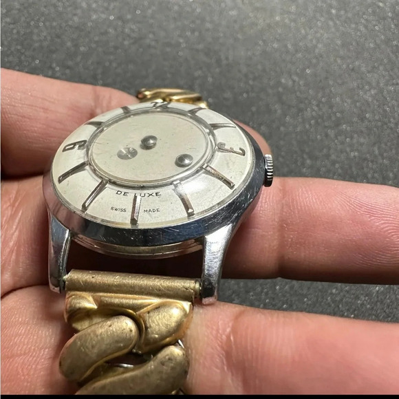 Vintage De Luxe Swiss Made Mystery Dial Mens Mechanical Wind Up Watch Working - Picture 4 of 9